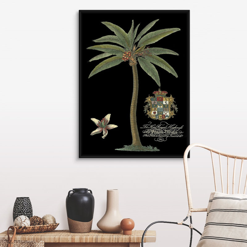 Palmier sur toile noire I, art mural, Toile avec cadre noir, H 24 po x l 18 po x P 1,75 po