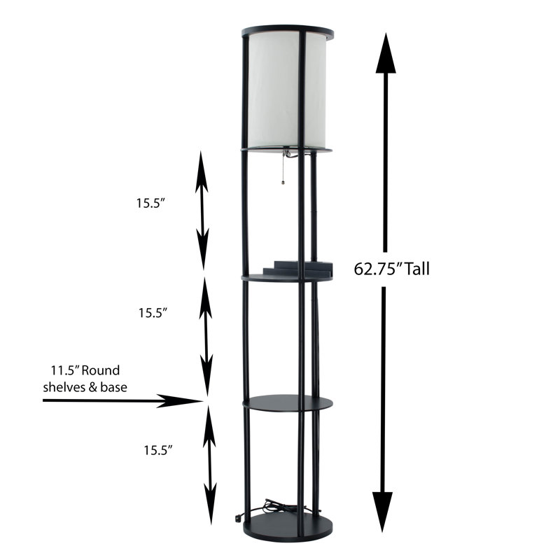 Eni 62.75'' Black Column Floor Lamp with USB and Outlet