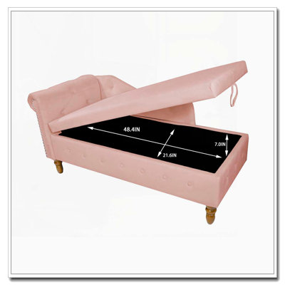 Chaise longue en velours avec rangement, coussin et garniture cloutée