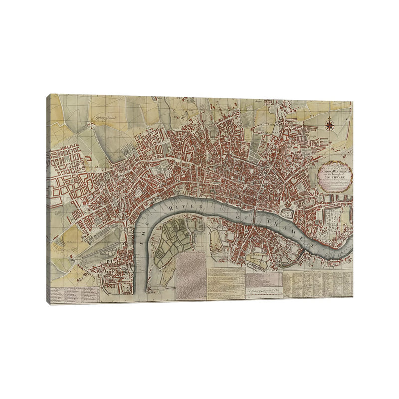 A New And Exact Plan Of The Cities Of London And Westminster And The Borough Of Southwark, 1725 by English School - Gallery-Wrapped Canvas Giclée on Canvas