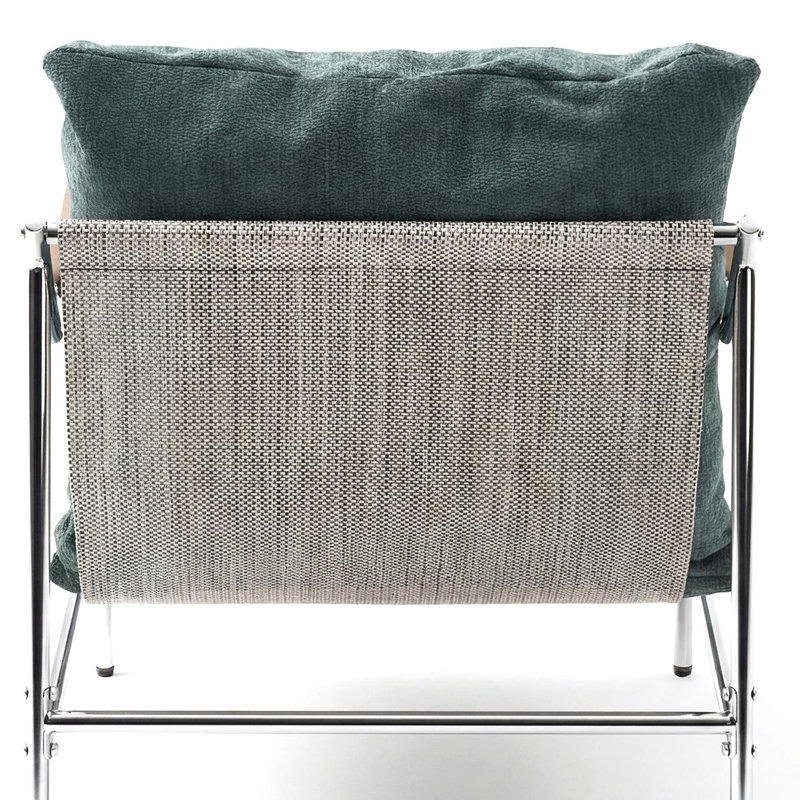 Green Chenille Arm Accent Chair With Metal Legs