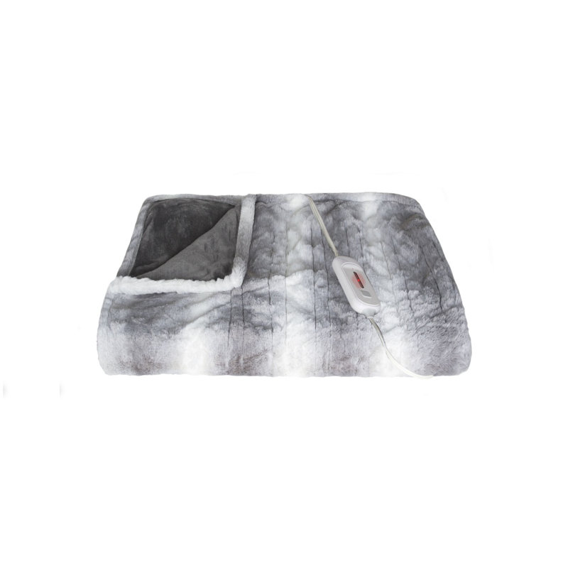  Jeté chauffant en fausse fourrure, Gris / blanc, L 50 po x L 60 po