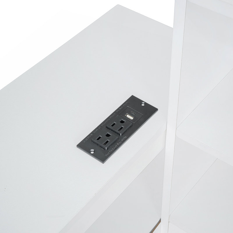 Lit plateforme double en bois avec espace de rangement multifonctionnel, table de chevet, 2 tiroirs, ports USB et bureau