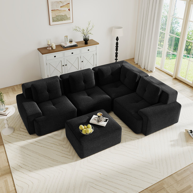 Ensemble de canapé modulaire de salon avec canapé à 4 places en V, tissu de velours côtelé, sans assemblage