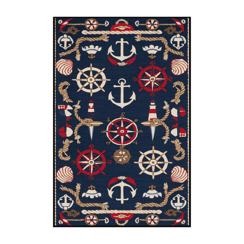 Washable Maritime Symbols Nautical Area Rug, Rectangle 2' x 3'