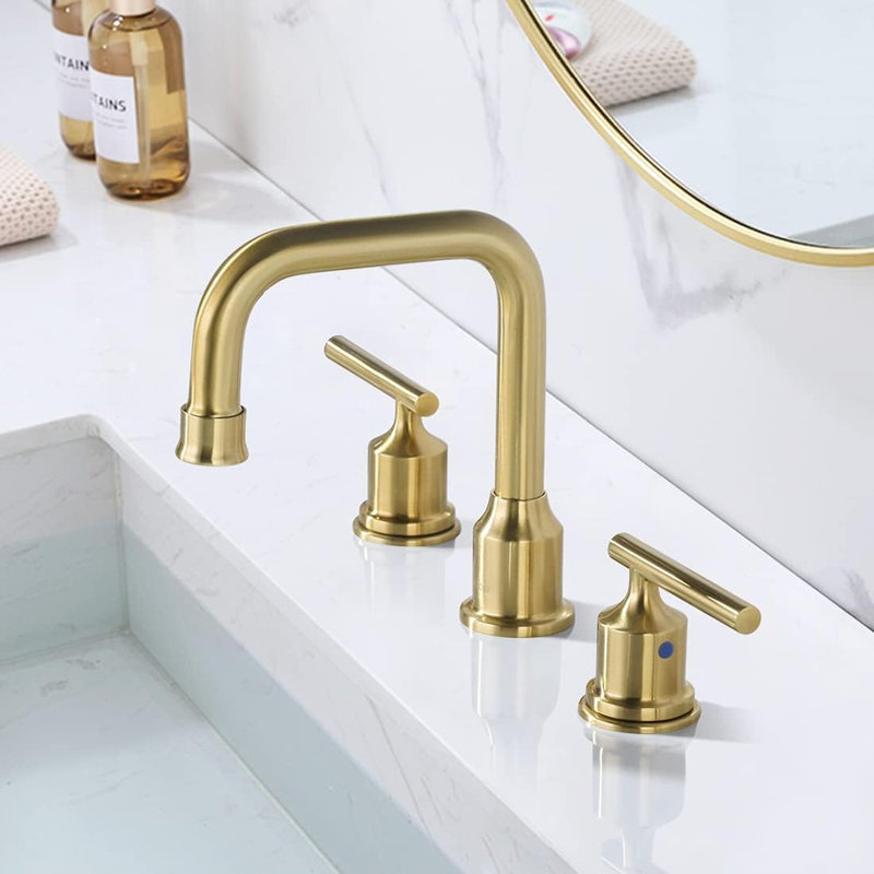 Brushed Gold Bathroom Faucet Widespread Bathroom Sink Faucet 2 Handle Lavatory Tap 3 Holes With Drain And Supply Hoses Mordern Basin Taps