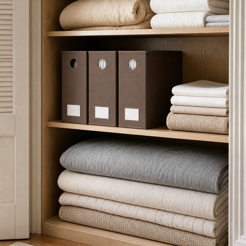 8 Pack Bed Sheet Organizers and Storage, Foldable Linen Closet Organizer with Window for Queen and King Size Bedding, Brown