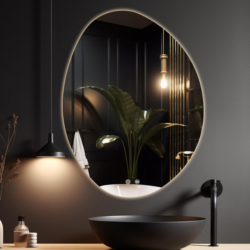 Dibbrun Frameless Lighted Bathroom Mirror, 24" x 32", Asymmetrical