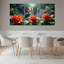 Ensemble de 3 tableaux sur toile représentant une cascade tropicale avec oiseaux et fleurs-332728630