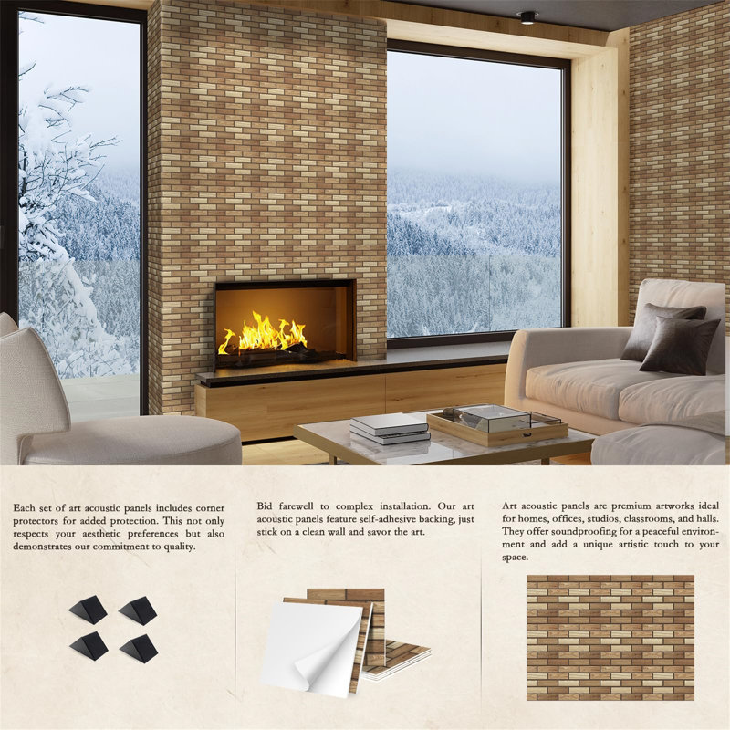 12 Pack Acoustic Panels Self-Adhesive, Brick Sound Proofing Panels, Brown