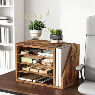 Wooden Desktop File Organizer With 3 Adjustable Shelves, Mail And Paper Sorter For Office And Home, Efficient Document Holder For Envelopes, Magazines, And Office Supplies