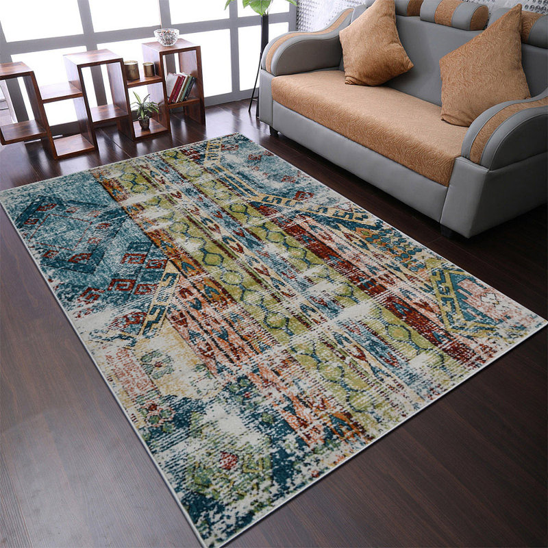 Machine Made Heatset Polypropylene Area Rugs - Rectangle, Multicolor, Contemporary Modern Design, Low Pile Machine Made Area Rugs for Living Room, Bed Room