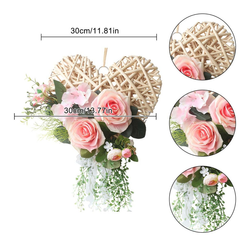 Printemps, été, mariage, mini-cœur en forme de fleur rose, guirlande, porte de guirlande pour armoire, cadeau de fenêtre, décoration de fête