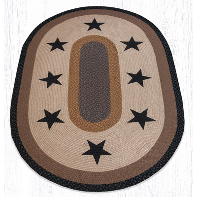 Tapis décoratif à motif ovale noir, jute tressé et motif rustique Earth Rugs