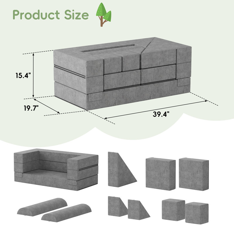 Modular Kids Play Couch, Gray