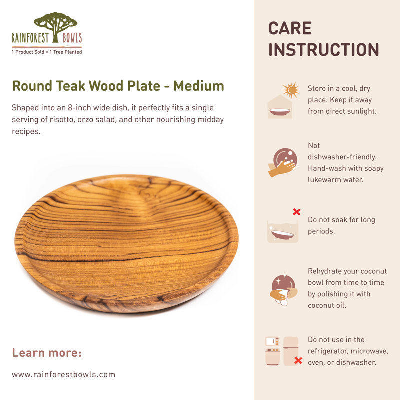 Assiette ronde en bois de teck - moyen (ensemble de 2)