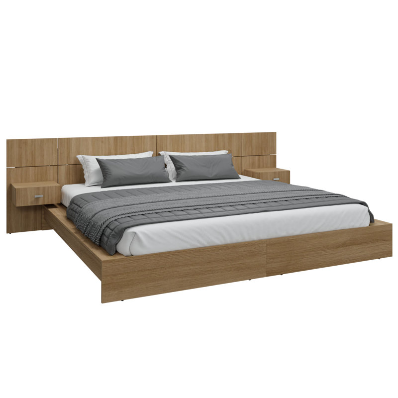 Chambre à coucher moderne Kaphan - Lit plateforme avec tête de lit et tables de chevet (2) - Assemblage facile, aucun sommier requis