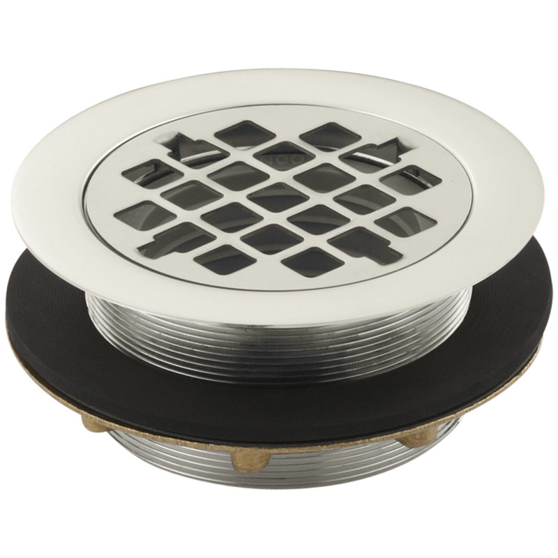 Kohler Round Shower Drain for Use with 2" Metal or Plastic Pipe, Gasket Included, Vibrant Polished Nickel
