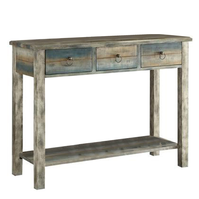 Arefa Beautiful Console Table, Antique Oak & Teal Blue