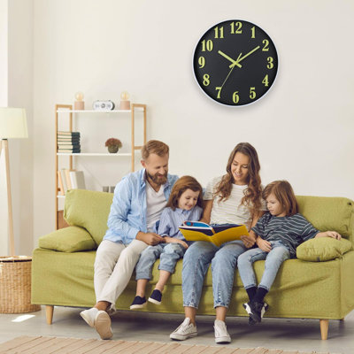 Luminous Wall Clock Glow In The Dark,Modern Wall Clocks With 3D Numbers,Decorative Wall Clock Battery Operated (Black)