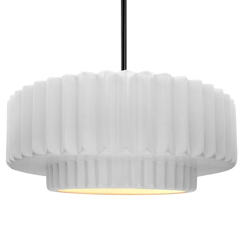 Luminaire suspendu tambour 1 lumière Gela, H 6 po x l 16,25 po x P 16,25 po, Blanc lustré, Noir mat