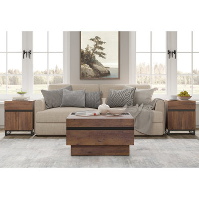 Aadam  3 Pieces Living Room Table Set, Modern Coffee Table With Tempered Glass Top, Modern End Table With 1 Drawer & 1 Storage Cabinet For Living Room