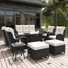 LayinSun 10 Pieces Outdoor Patio Furniture Set With Fire Pit Table