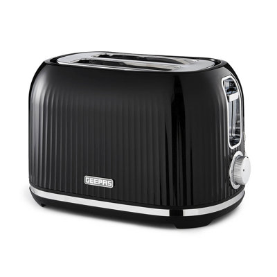 GEEPAS Fluted 2 Slice Toaster | 6 Browning Levels Cancel Defrost Reheat | For Thin Small Bread Slice Removable Crumb Tray Cool Touch Housing High Lift | Space-Saving Design | 2 Yr Warranty 1000W