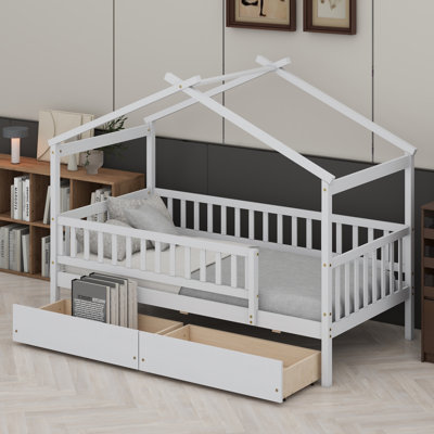 Wooden House Bed With Drawers