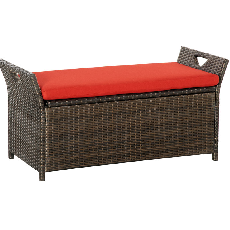 Banc de rangement en osier brun Outsunny, Rouge