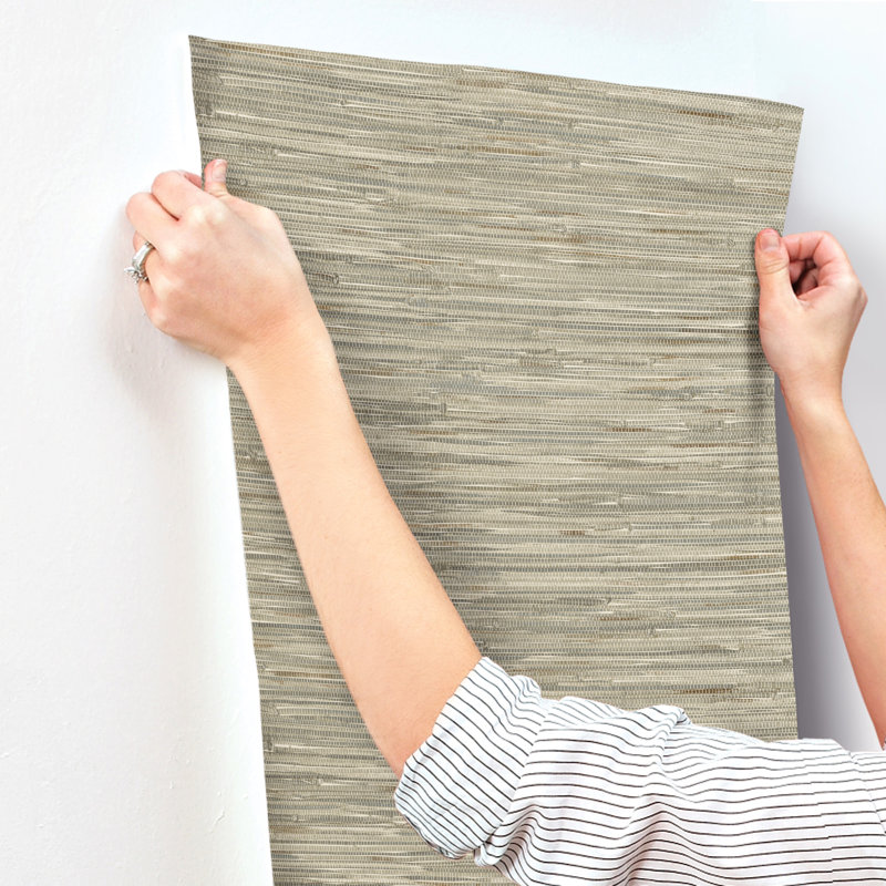 Exhale Light Brown Woven Faux Grasscloth Wallpaper, Olive