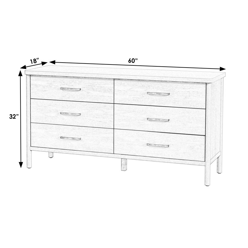 Lennon 6 Drawer Rounded Leg Dresser, Dark Brown
