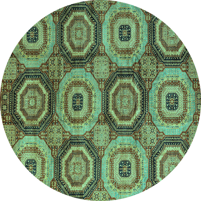 Tapis oriental en chenille tissé à la machine en bleu, Rond 6 pi