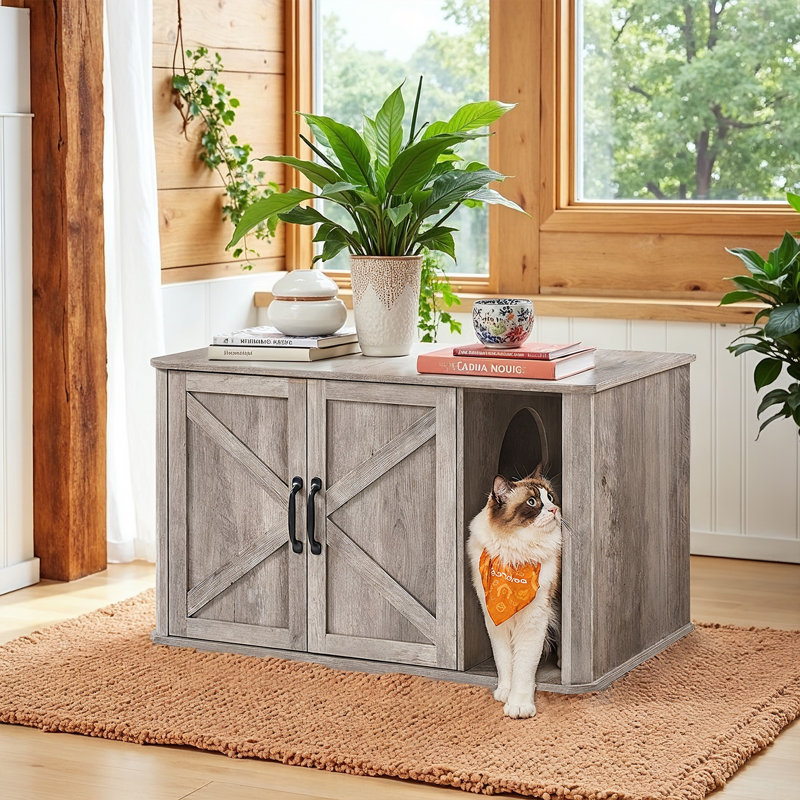 Gerrika Wood Litter Box Enclosure, Greige