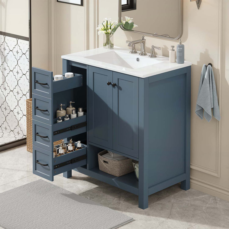 Meuble-lavabo en bois avec lavabo, Bleu gris