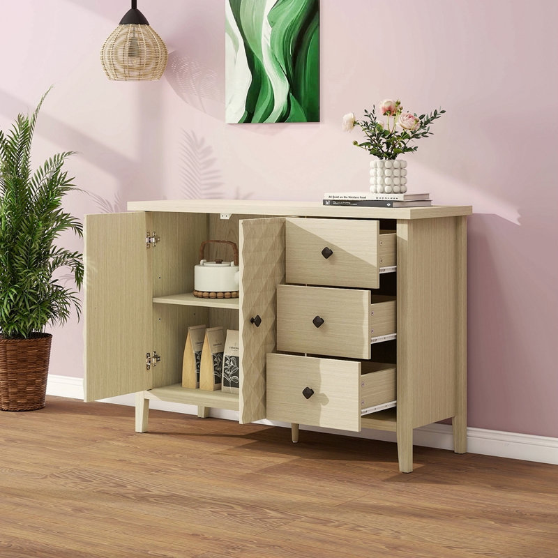 Armoire de rangement moderne à 2 portes et 3 tiroirs, armoire avec 2 portes en relief pour le salon, la cuisine et le vestibule