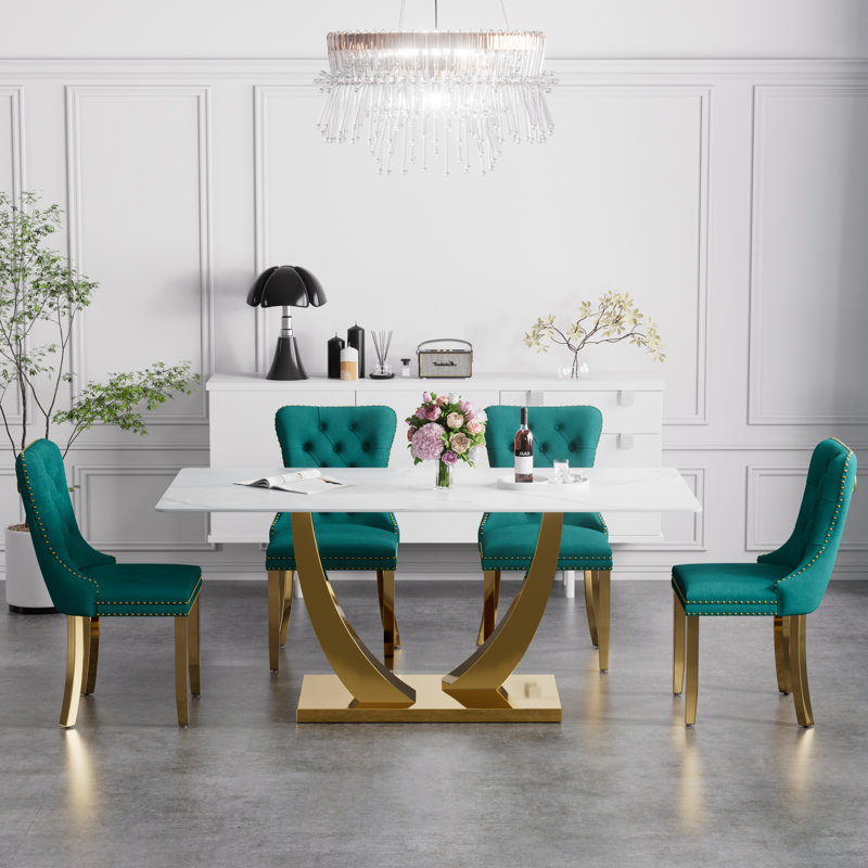 Horten Rectangular 35.4'' W Dining Set, 5, Green