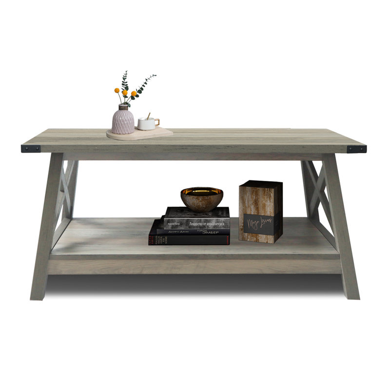Table basse avec rangement Braydi, Chêne blanchi