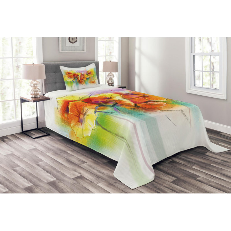Flower Farmhouse / Country Polyester Coverlet, Twin Coverlet + 1 Sham