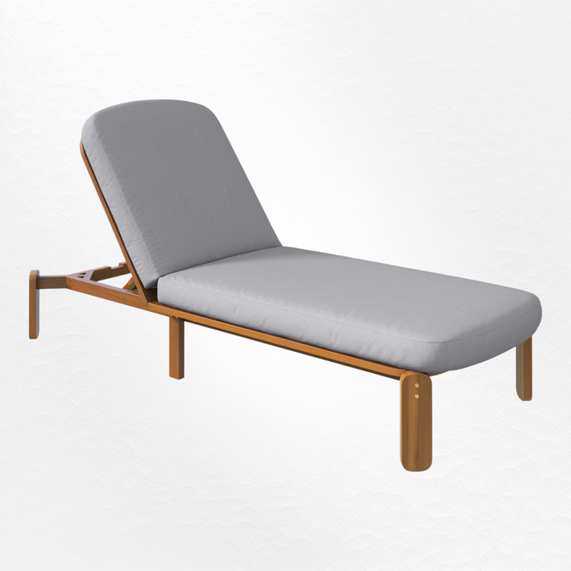 Chaise longue d'extérieur en bois d'acacia avec coussin et dossier réglable, Grey