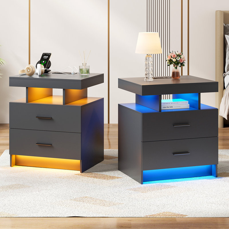 Bookhart Manufactured Wood Bedside Table, Grey/Matte Black