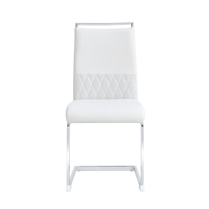 Chemash 48cm H Upholstered Metal Upholstered Back Cantilever Chair, White