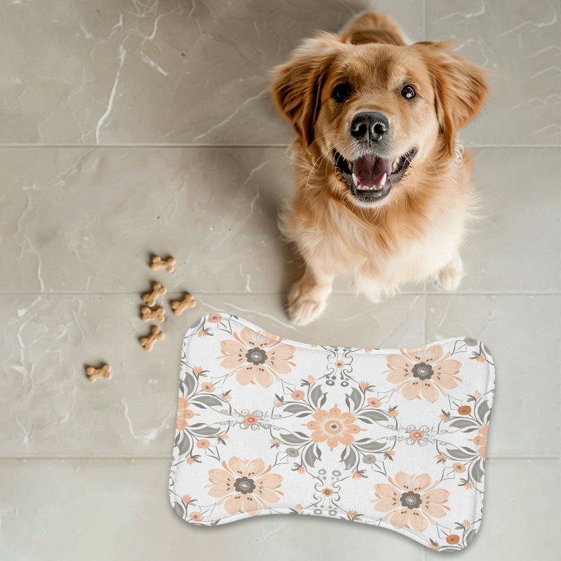 Peachy Grays - 1 Piece Bone Shape Feeding Mat
