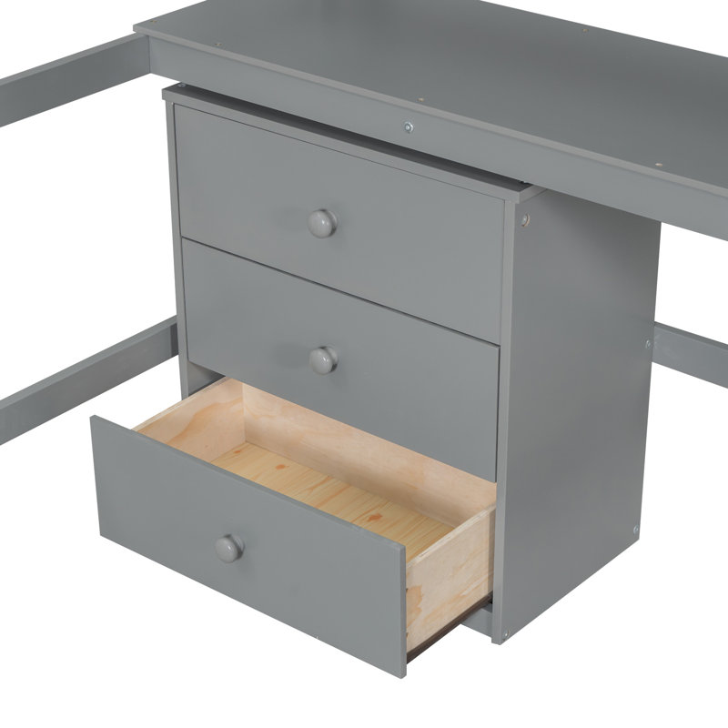 Wood  Loft Bed With Desk, Gray
