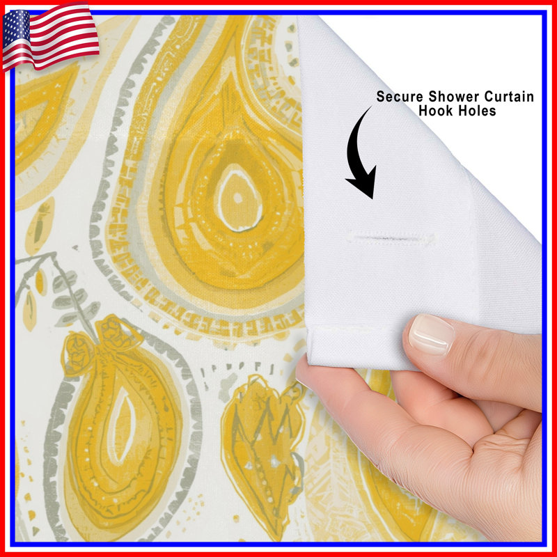 Rideaux de douche à motif cachemire jaune très longs, 70in W x 72in H