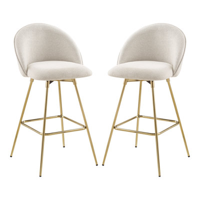 Upholstered Swivel Bar Stools with Gold Legs