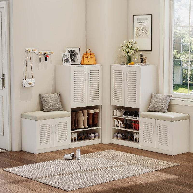 Armoire à chaussures multifonctionnelle avec banc et 7 + 3 compartiments - blanc, panneau à couches ajustables pour le hall d'entrée, compartiments de grande capacité, entrée