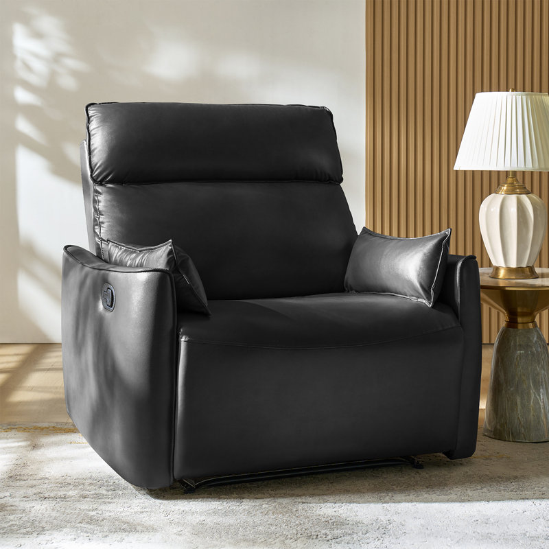 Alanson 43.5'' Faux Leather Oversized Manual Recliner, Black