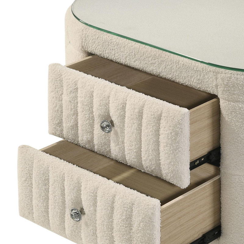2-Drawer Upholstered Nightstand Bedside Table Ivory