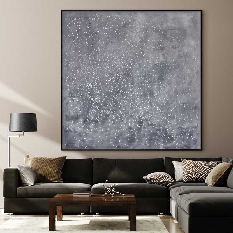 Très grand art mural imprimé sur toile - Abstrait gris goutte d'eau, art contemporain monochrome, décor pour le salon ou la chambre à coucher - «Assemblage requis du cadre (cadre non fini)»